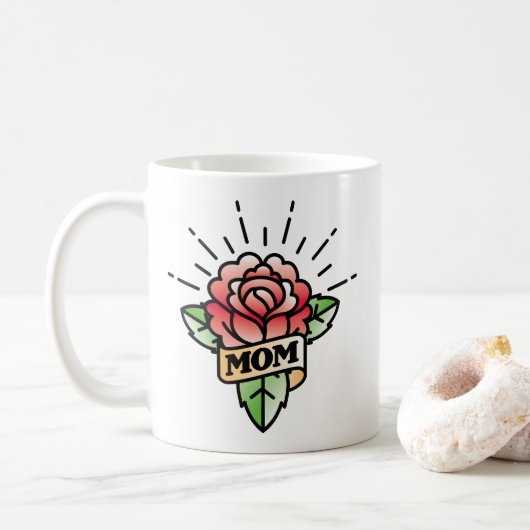 Mama Tattoo Style Rose Kaffee Tasse (Mit Donut)