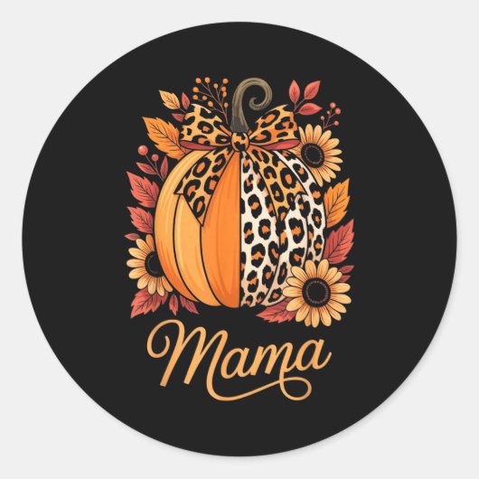 Mama Thanksgiving Leopard Pumpkin Sunflower Coquet Runder Aufkleber (Vorderseite)