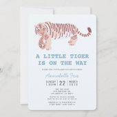 Mama Tiger Carry Cub Blue Baby Dusche Einladung (Vorderseite)
