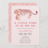 Mama Tiger Carry Cub Pink Kinderdusche Einladung (Vorne/Hinten)