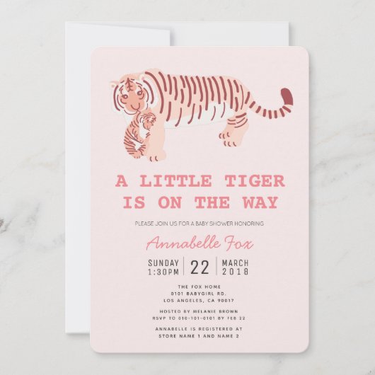 Mama Tiger Carry Cub Pink Kinderdusche Einladung (Vorderseite)