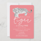 Mama Tiger & Cub Modernes Rosa 1. Geburtstag Einladung (Vorderseite)