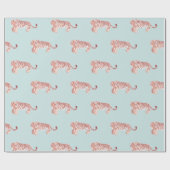 Mama Tiger & Cub Pattern Baby Blue Wrapping Paper Geschenkpapier (Flach)