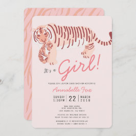 Mama Tiger & Cub Pink Girl Kinderdusche Einladung