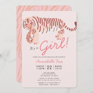 Mama Tiger & Cub Pink Girl Kinderdusche Einladung