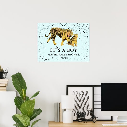 Mama Tiger Paint Spritzer Blue Boy Baby Dusche Poster (Heimbüro)