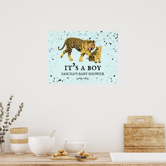 Mama Tiger Paint Spritzer Blue Boy Baby Dusche Poster (Küche)