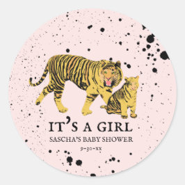 Mama Tiger Pink Girl Baby Dusche Runder Aufkleber
