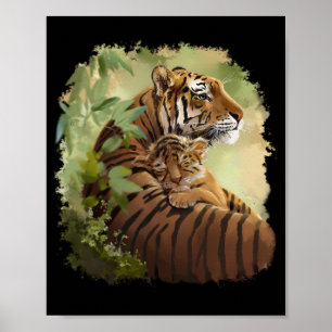 Mama-Tiger und Baby-Tiger, der schläft Poster
