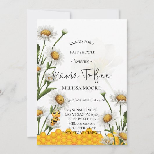 Mama to be Bumblebee Daisy Blume Einladung (Vorderseite)