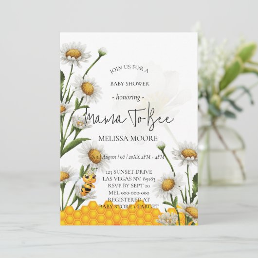 Mama to be Bumblebee Daisy Blume Einladung (Stehend Vorderseite)