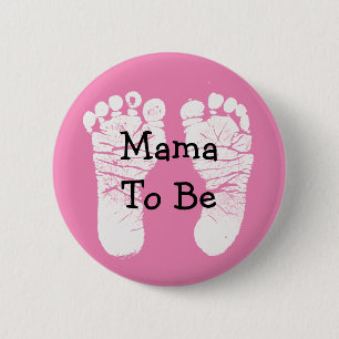 Mama to be Pink Fooprint Baby Shooting Button