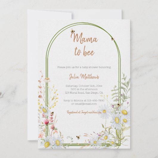 Mama to Bebe Wildblume Boho Baby Shower Einladung (Vorderseite)