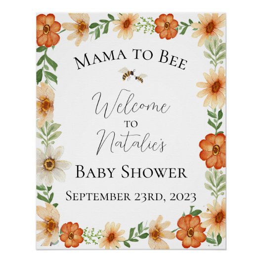 Mama to Bee Baby Dusche Begrüßungszeichen Glossy P Poster (Vorderseite)