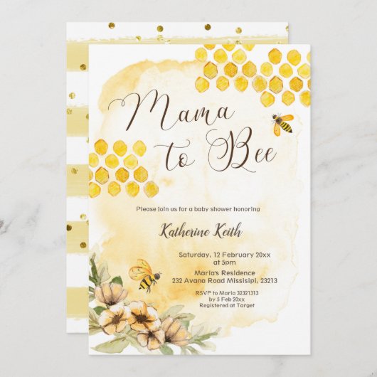 Mama to Bee Baby Shower Einladung (Vorne/Hinten)
