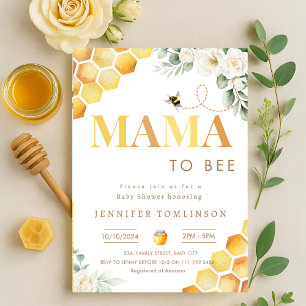 Mama to Bee Baby Shower Honeybee Floral Watercolor Einladung