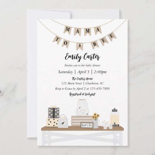 Mama to Bee Baby Shower Invites Einladung (Vorderseite)