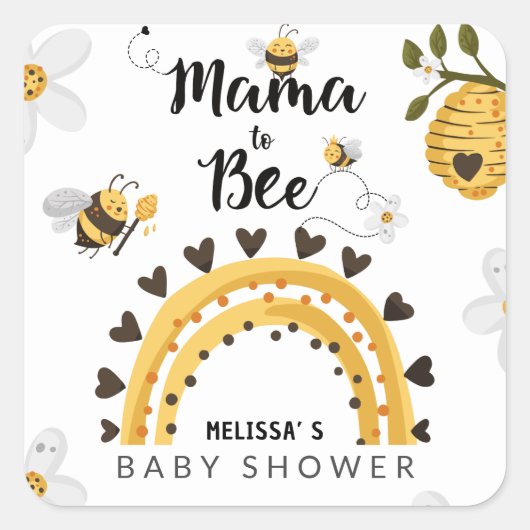 Mama to Bee Baby Shower Quadratischer Aufkleber (Vorderseite)