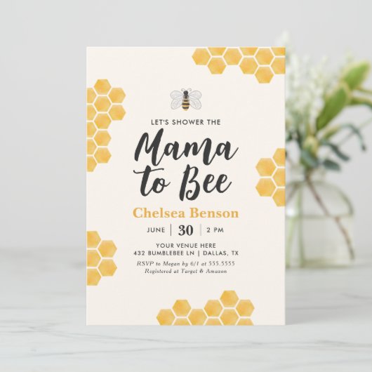 Mama to Bee Bumblebee Baby Shower Einladung (Stehend Vorderseite)
