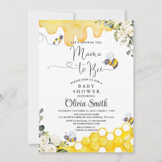 Mama to Bee Floral Baby Shower Einladung (Vorderseite)
