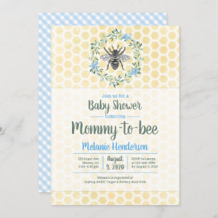Mama to bee, Honeycomb, Gingham, Baby Dusche Einladung