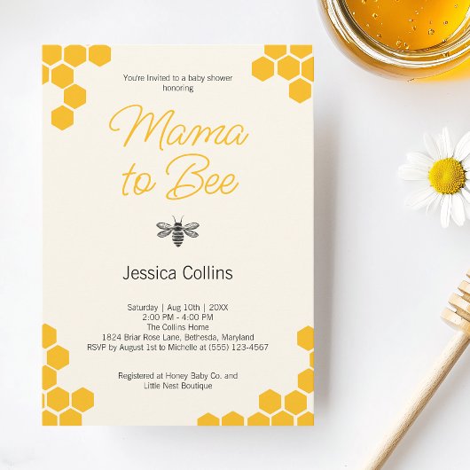 Mama to Bee Modern Honeycomb Bumblebee Baby Shower Einladung