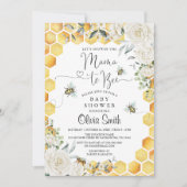 Mama to Bee White Floral Baby Shower Einladung (Vorderseite)