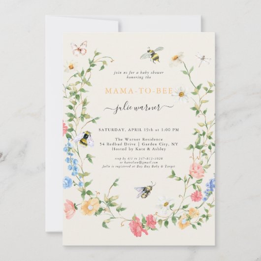 Mama to Bee Wildblume Baby Shower Einladung (Vorderseite)