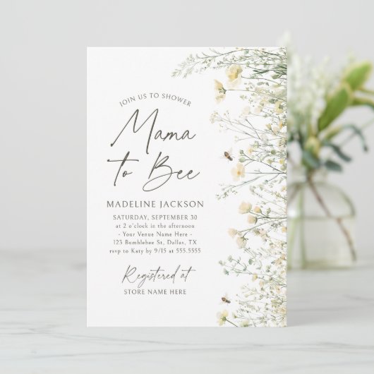 Mama to Bee Wildblume Baby Shower Einladung (Stehend Vorderseite)