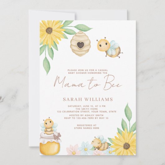 Mama to Bee Wildblume Baby Shower Einladung (Vorderseite)