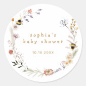 Mama to Bee Wildblume Baby Shower Runder Aufkleber (Vorderseite)