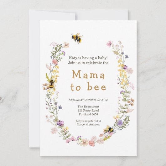 Mama to Bee Wildblume Honeybee Mommy Baby Shower Einladung (Vorderseite)