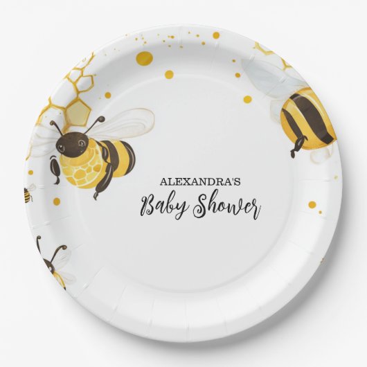 Mama to Bee Wildblume Honeybee Mommy Baby Shower Pappteller (Vorderseite)
