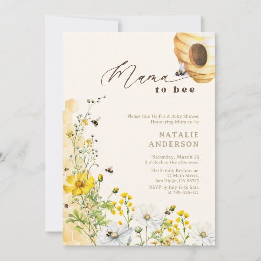Mama to Bee Wildflowers Honeycomb Baby Shower Einladung (Vorderseite)
