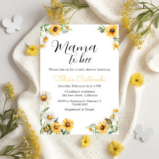 Mama to Bee Yellow Blumen Bumblebee Baby Dusche Einladung