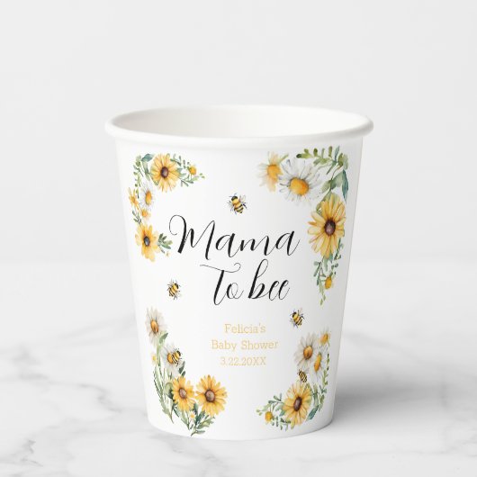 Mama to Bee Yellow Blumen Bumblebee Baby Dusche Pappbecher (Rückseite)