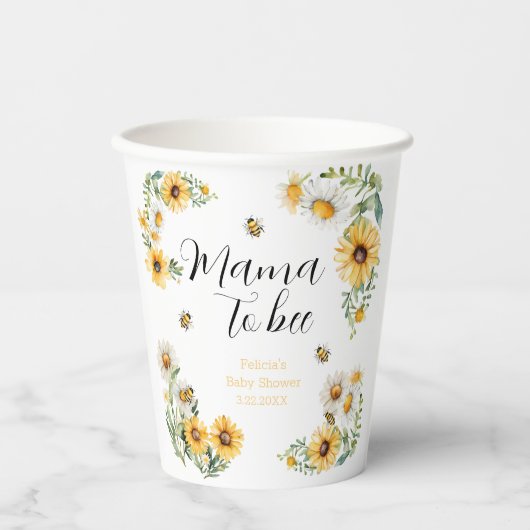 Mama to Bee Yellow Blumen Bumblebee Baby Dusche Pappbecher (Vorderseite)