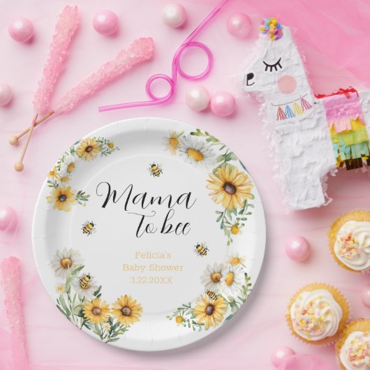 Mama to Bee Yellow Blumen Bumblebee Baby Dusche Pappteller (Party)