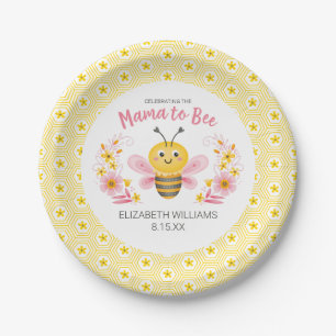 Mama to Bee Yellow Pink Girl Baby Dusche Pappteller