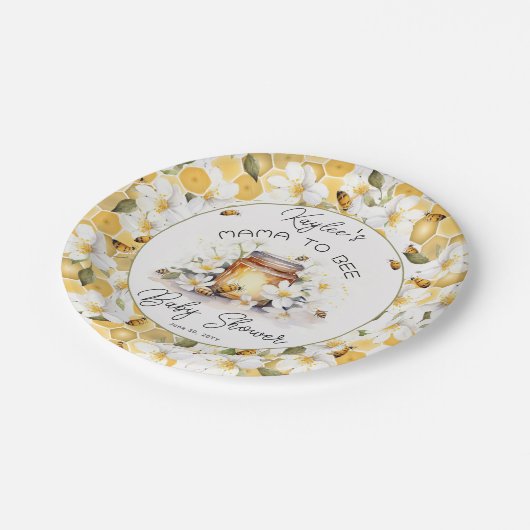Mama to Bees Blume and Bies Honey Baby Shower Pappteller (Schrägansicht)