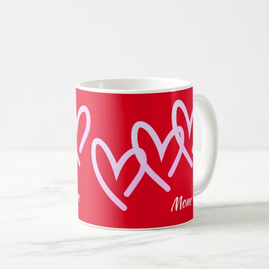 Mama Triple Red Heart Kaffeetasse (VorderseiteRechts)