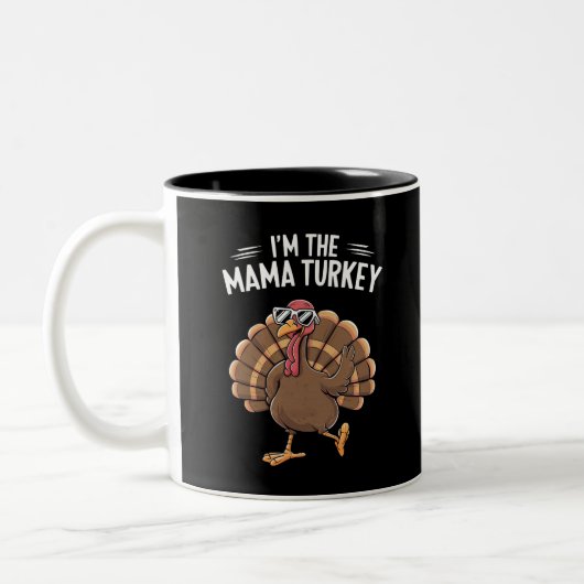 Mama Turkey Matching Family Group Erntedank Zweifarbige Tasse (Links)