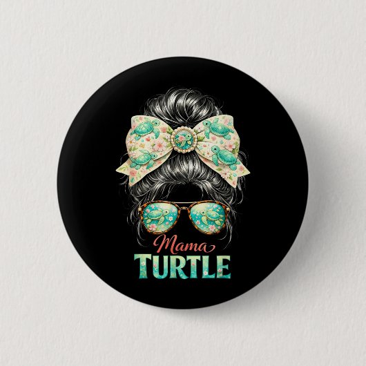 Mama-Turtle-Shirt Meeresleben Sommer Ozean Mutter Button (Vorderseite)