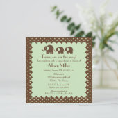 Mama & Twins Elephant Baby Dusche Einladung (Stehend Vorderseite)