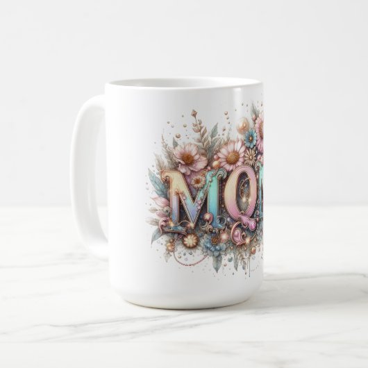 Mama Typografie und Blume Kaffeetasse (Vorderseite Links)