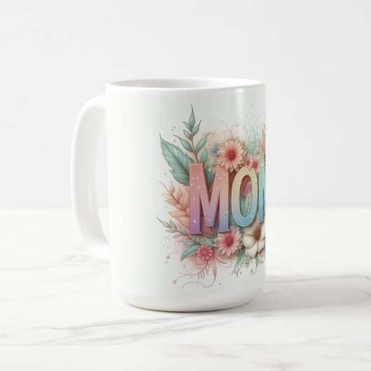 Mama Typografie und Blume Kaffeetasse (Vorderseite Links)