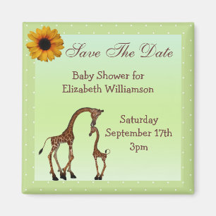 Mama-u. Baby-Giraffen-Grün-Save the Date Magnet