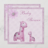 Mama-u. Baby-Giraffen-lila Mädchen-Baby-Dusche Einladung (Vorne/Hinten)