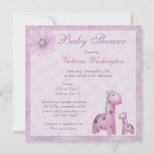 Mama-u. Baby-Giraffen-lila Mädchen-Baby-Dusche Einladung (Rückseite)