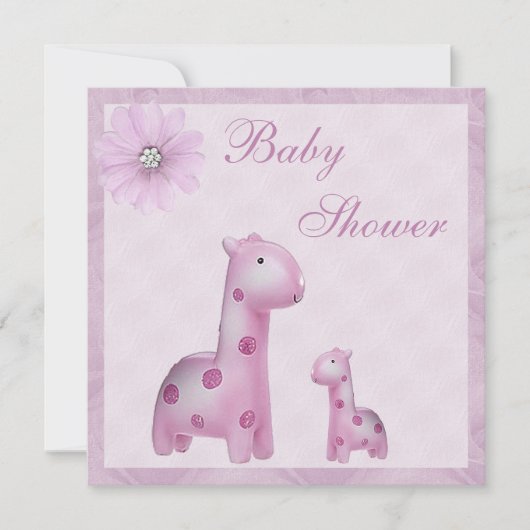 Mama-u. Baby-Giraffen-lila Mädchen-Baby-Dusche Einladung (Vorderseite)